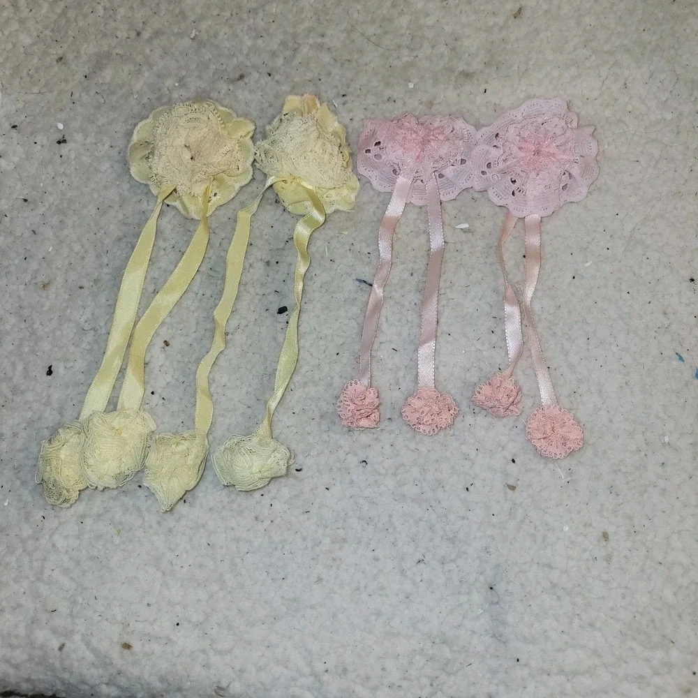 Vintage Lace Ribbon Hair Clips Pink Yellow Cottagecore Barrettes Set